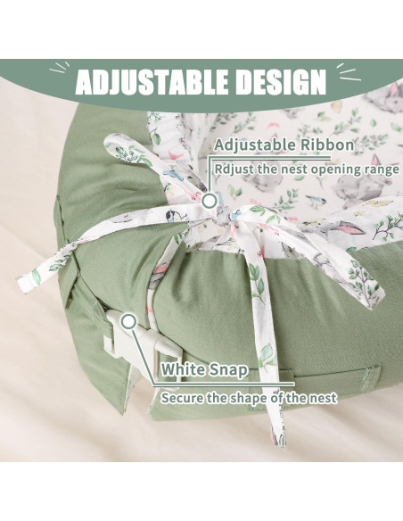Funda Reversible para Lounger de Bebé Algodón Conejo Verde