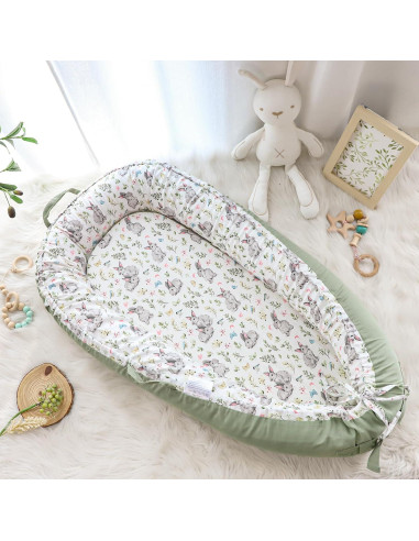 Funda Reversible para Lounger de Bebé Algodón Conejo Verde