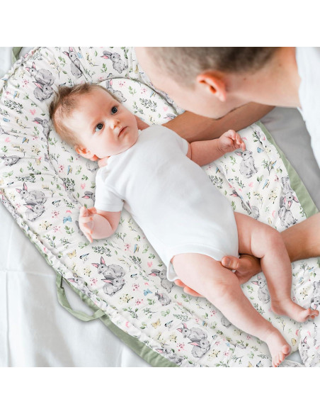 Funda Reversible para Lounger de Bebé Algodón Conejo Verde