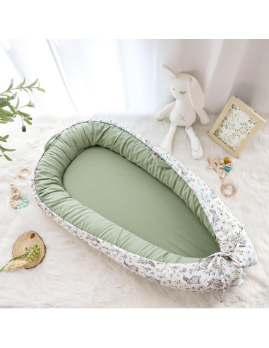 Funda Reversible para Lounger de Bebé Algodón Conejo Verde