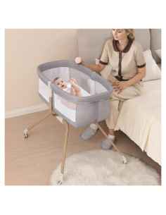 Cuna de Lado Plegable Venowu Gris con Malla Transpirable