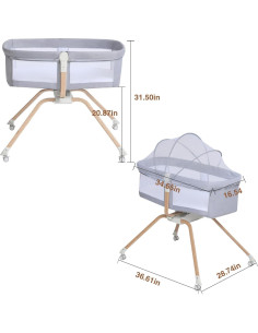 Cuna de Lado Plegable Venowu Gris con Malla Transpirable 2