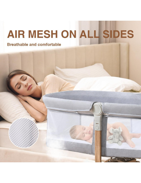 Cuna de Lado Plegable Venowu Gris con Malla Transpirable