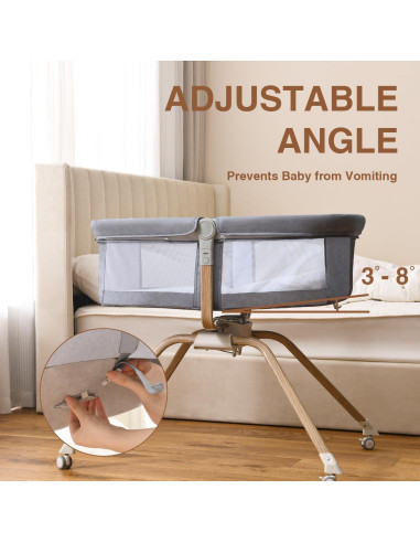 Cuna de Lado Plegable Venowu Gris con Malla Transpirable