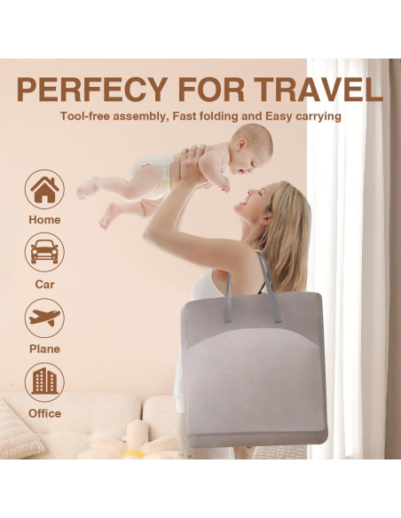 Cuna de Lado Plegable Venowu Gris con Malla Transpirable