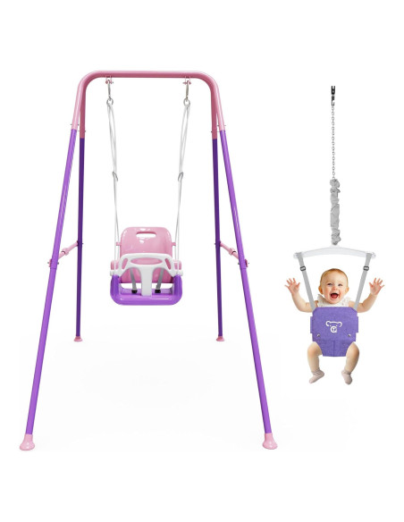 Columpio y Saltador 2 en 1 JWPEHOE Rosa Plegable con Cojín Columpio y Saltador 2 en 1 JWPEHOE Rosa Plegable con Cojín