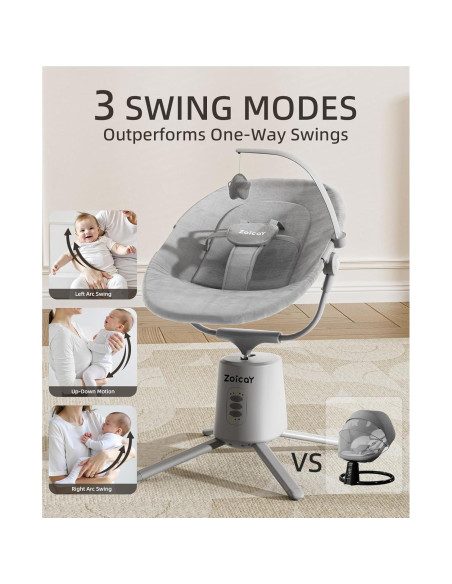 Columpio Eléctrico para Bebés Zoicay Gris con 3 Modos y 5 Velocidades