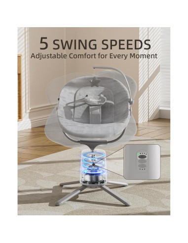 Columpio Eléctrico para Bebés Zoicay Gris con 3 Modos y 5 Velocidades