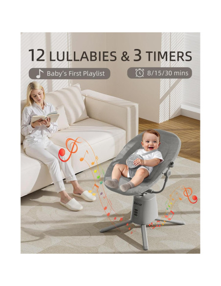 Columpio Eléctrico para Bebés Zoicay Gris con 3 Modos y 5 Velocidades