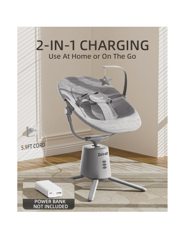 Columpio Eléctrico para Bebés Zoicay Gris con 3 Modos y 5 Velocidades