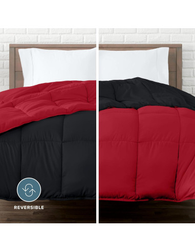 Edredón Completo Bare Home Reversible Microfibra Negro/Rojo