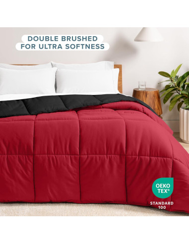 Edredón Completo Bare Home Reversible Microfibra Negro/Rojo