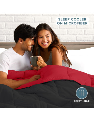 Edredón Completo Bare Home Reversible Microfibra Negro/Rojo