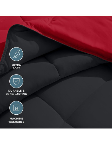Edredón Completo Bare Home Reversible Microfibra Negro/Rojo
