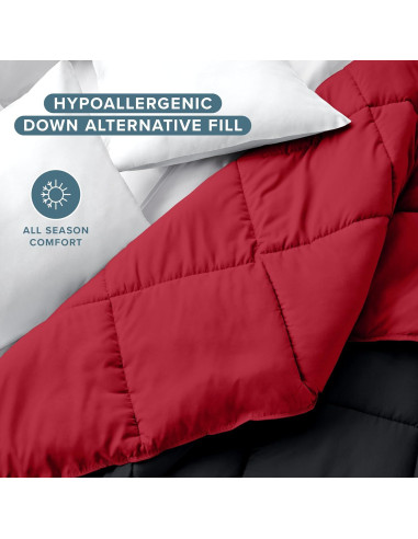 Edredón Completo Bare Home Reversible Microfibra Negro/Rojo