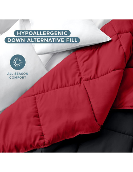 Edredón Completo Bare Home Reversible Microfibra Negro/Rojo