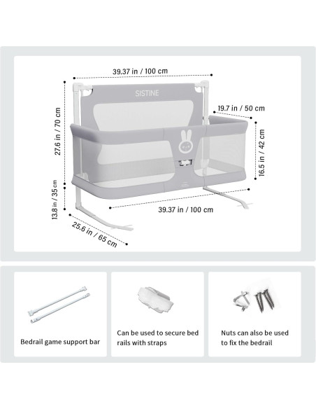 Cuna Co-Sleeper Sistine 3 en 1 Gris para Bebé 100x50cm