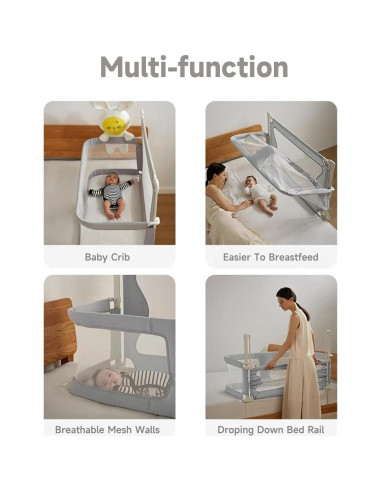 Cuna Co-Sleeper Sistine 3 en 1 Gris para Bebé 100x50cm