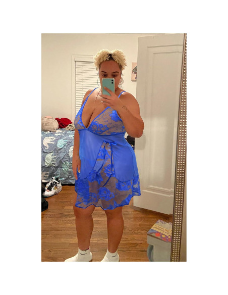 Lencería Babydoll Talla Grande ADOREJOY Encaje Azul