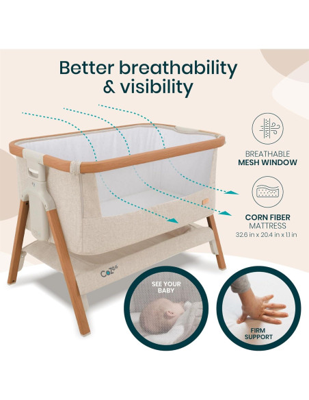 Cuna Lateral Plegable CoZee Tutti Bambini - 6 Alturas, Colchón Incluido