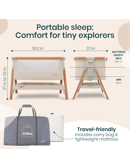 Cuna Lateral Plegable CoZee Tutti Bambini - 6 Alturas, Colchón Incluido