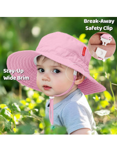 Gorro de sol HECCEI para bebé UPF 50+ ajustable rosa 6-24 meses 2