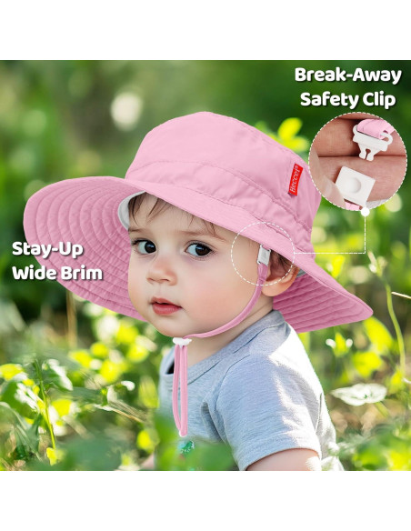 Gorro de sol HECCEI para bebé UPF 50+ ajustable rosa 6-24 meses