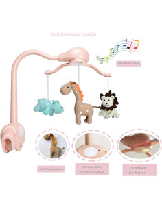 Móvil para Cuna Rosa Hougyi con Música y Proyector de Estrellas 2