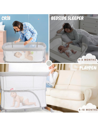 Cuna 3 en 1 Bicystar Co-Sleeper Ajustable con Colchón 9 kg