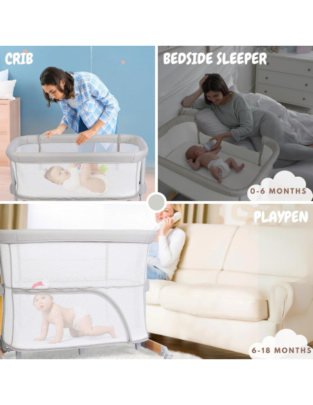 Cuna 3 en 1 Bicystar Co-Sleeper Ajustable con Colchón 9 kg