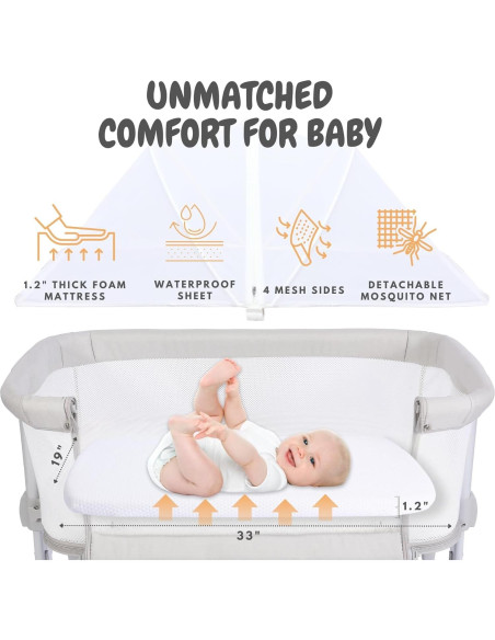 Cuna 3 en 1 Bicystar Co-Sleeper Ajustable con Colchón 9 kg