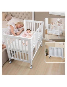 Cuna de Lado Plegable Flwrgirl Blanca 4 en 1 con Colchón