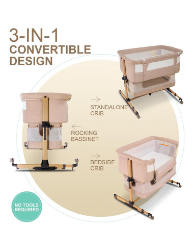 Cuna 3 en 1 Cutebeams Rosa con Colchón y Lados de Malla