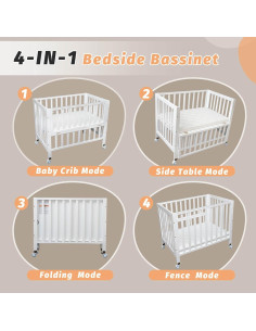 Cuna de Lado Plegable Flwrgirl Blanca 4 en 1 con Colchón 2