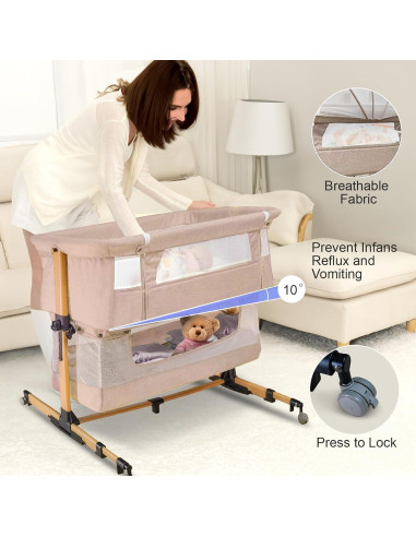 Cuna 3 en 1 Cutebeams Rosa con Colchón y Lados de Malla