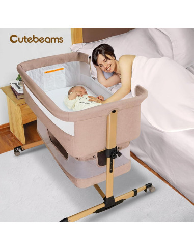 Cuna 3 en 1 Cutebeams Rosa con Colchón y Lados de Malla