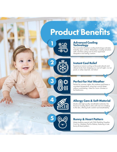 Colchón Protector de Cuna GML - Enfriamiento Hipoalergénico 70x119cm