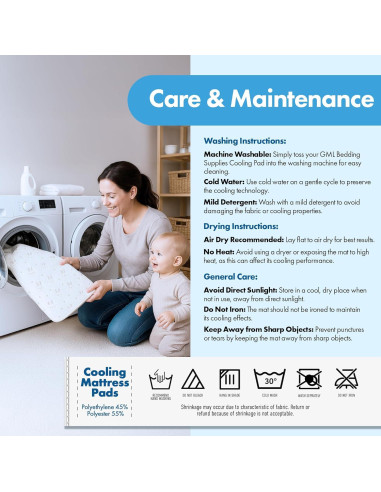 Colchón Protector de Cuna GML - Enfriamiento Hipoalergénico 70x119cm