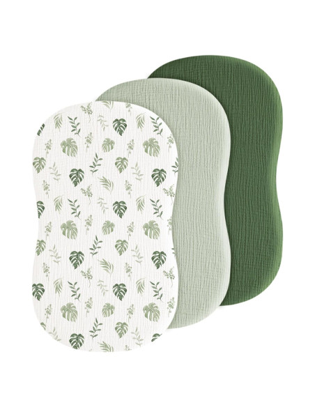 Sábanas de Muselina para Cuna Coreeky 3 Piezas Verde Hoja