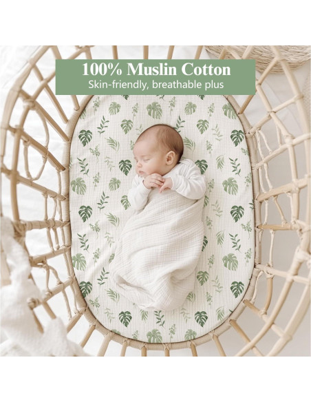 Sábanas de Muselina para Cuna Coreeky 3 Piezas Verde Hoja