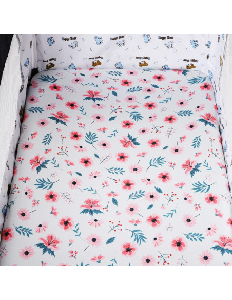Juego de Sábanas para Cuna Tontukatu 3 Piezas Floral Rosa