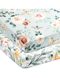 Juego de Sábanas Ajustadas GRSSDER para Mini Cuna 2 Piezas Floral 2
