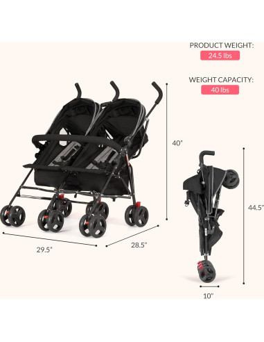 Carrito de Paraguas Volgo Twin Dream On Me Negro 2 Asientos