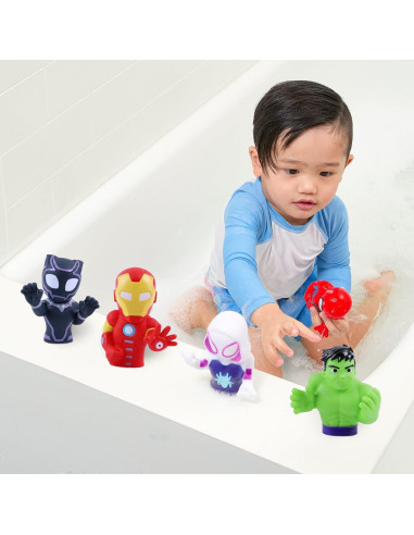 Set de Juguetes de Baño Spidey y Amigos - 6 Piezas con Cubo