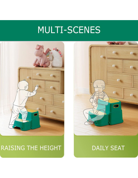 Escalera de 2 Pasos HOMKO para Niños Verde Antideslizante Escalera de 2 Pasos HOMKO para Niños Verde Antideslizante