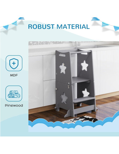 Taburete para Niños Qaba 2 en 1 con Barandilla Seguridad Gris