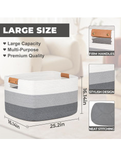 Cesta de Almacenamiento Grande danpinera 108L Algodón Gris 2