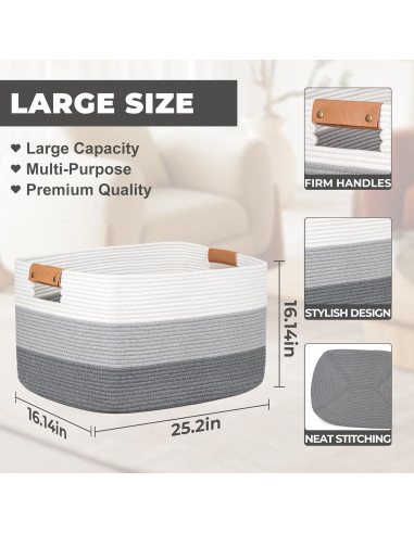 Cesta de Almacenamiento Grande danpinera 108L Algodón Gris