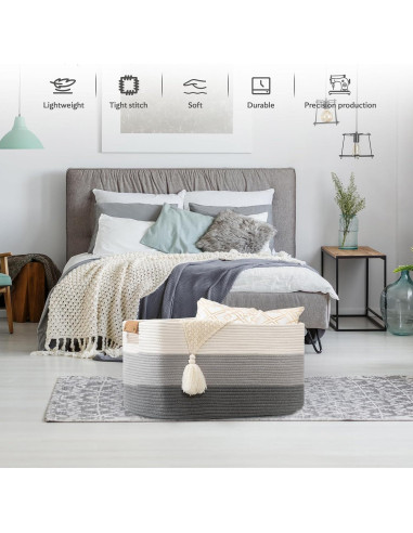 Cesta de Almacenamiento Grande danpinera 108L Algodón Gris