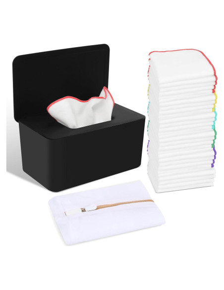 54 Toallitas de Tela Reutilizables para Bebés con Dispensador Negro